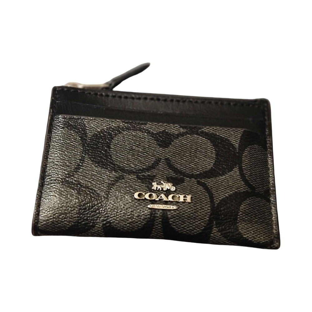 Coach Mini Skinny ID Case — Signature Canvas, Charcoal/Black Card Holder Wallet